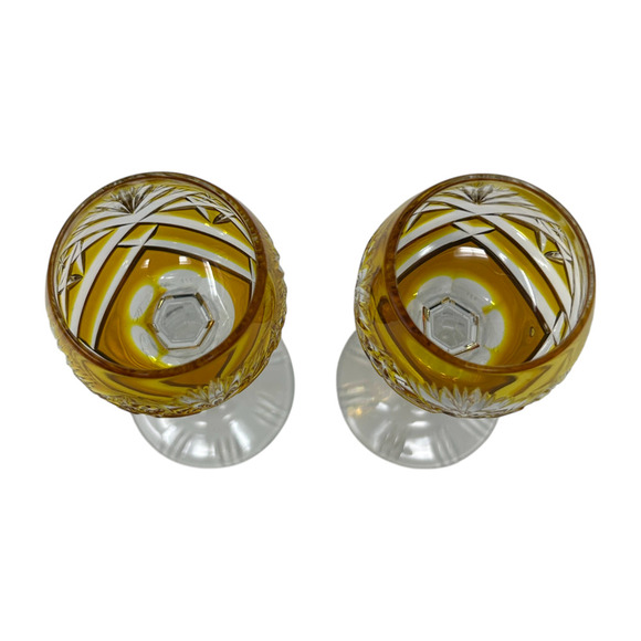 Nachtmann Traube Amber Yellow Cordial 4.75” Cut To Clear Crystal Glass Set 2 - Picture 5 of 16